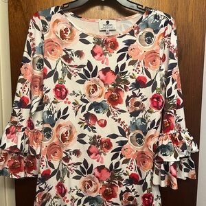 Dainty Jewells Floral Ruffle Sleeve Top - Pink and Blue